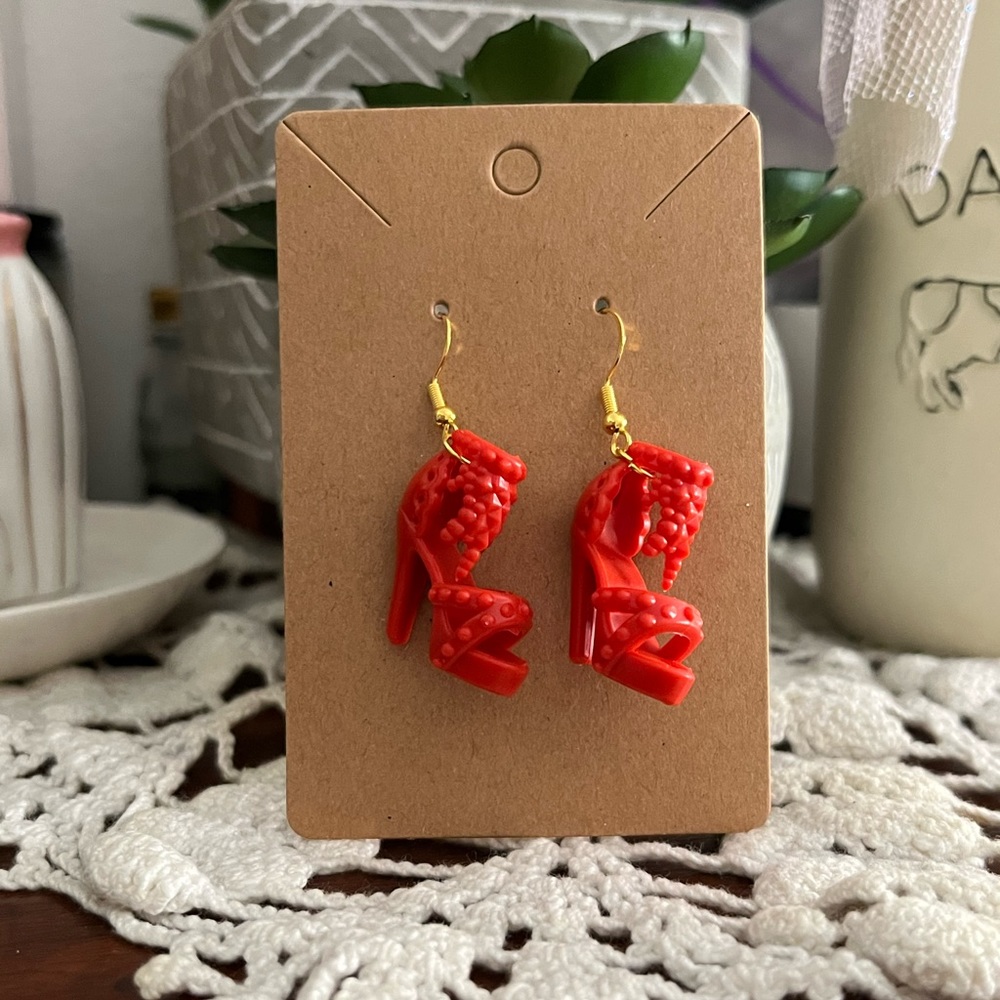 *3 for $20* Red Heeled Sandal Barbie Shoe Earrings